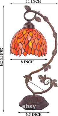 Lamp Red Wisteria Stained Glass Table Lamp, Metal Leaf Base 8X10X21 Inches