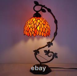 Lamp Red Wisteria Stained Glass Table Lamp, Metal Leaf Base 8X10X21 Inches