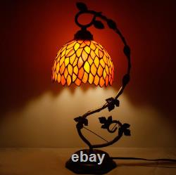 Lamp Red Wisteria Stained Glass Table Lamp, Metal Leaf Base 8X10X21 Inches