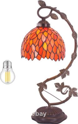 Lamp Red Wisteria Stained Glass Table Lamp, Metal Leaf Base 8X10X21 Inches