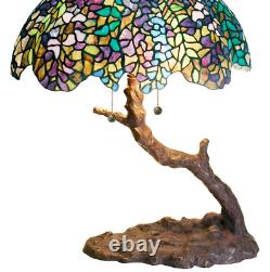 Lamp Tiffany Glass Stained Shade Table Tree Night Desk Bed Room Side Accent Blue