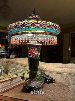 Lamp Tiffany Style 34 Cabochon Glamorous Glass Stained Table Antiqued Light Desk