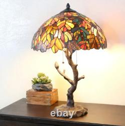 Lamp Tiffany Style Glass Stained Shade Table Tree Trunk Desk Bed Room Side Brown