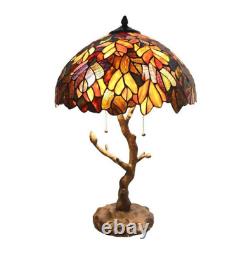 Lamp Tiffany Style Glass Stained Shade Table Tree Trunk Desk Bed Room Side Brown