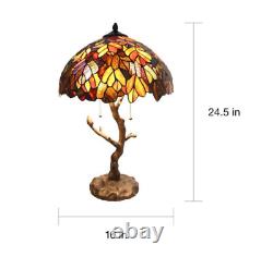 Lamp Tiffany Style Glass Stained Shade Table Tree Trunk Desk Bed Room Side Brown