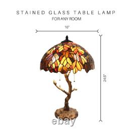 Lamp Tiffany Style Glass Stained Shade Table Tree Trunk Desk Bed Room Side Brown