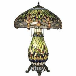 Lamp Tiffany Style Stained Glass Table & Desk Dragonfly Lighted Base New