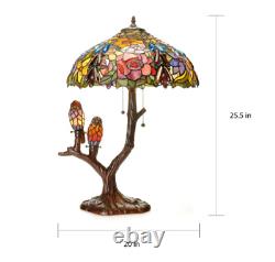 Lamp Tiffany Style Table Glass Stained Vintage Shade Light Bird Desk Accent Tree