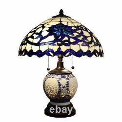 Lamp Tiffany Style Vintage Stained Glass 3-light Bronze Blue Glass Double-lite