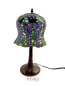 Lamp Tiffany Style with Stained Glass Shade on Metal Base Vintage Lighting Decor