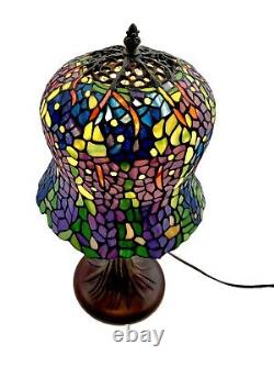 Lamp Tiffany Style with Stained Glass Shade on Metal Base Vintage Lighting Decor