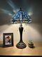 Lamp Tiffany Victorian Style Table Stained Glass Vintage Shade Light Desk Blue