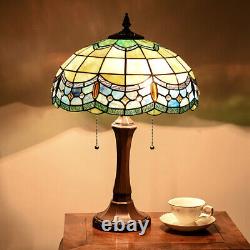 Lamp Tiffany Victorian Style Table Stained Glass Vintage Shade Light Desk Blue