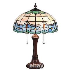 Lamp Tiffany Victorian Style Table Stained Glass Vintage Shade Light Desk Blue