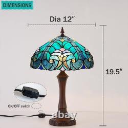 Lamp Tiffany Victorian Style Table Stained Glass Vintage Shade Light Desk Blue