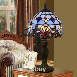 Lamp Tiffany Victorian Style Table Stained Glass Vintage Shade Light Desk Blue