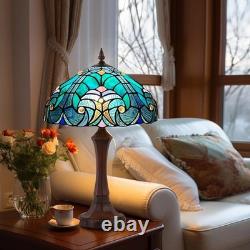 Lamp Tiffany Victorian Style Table Stained Glass Vintage Shade Light Desk Blue