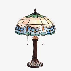 Lamp Tiffany Victorian Style Table Stained Glass Vintage Shade Light Desk Blue