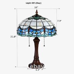 Lamp Tiffany Victorian Style Table Stained Glass Vintage Shade Light Desk Blue