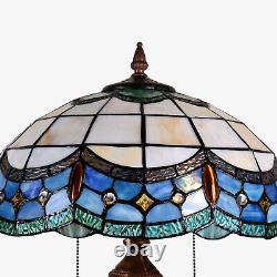 Lamp Tiffany Victorian Style Table Stained Glass Vintage Shade Light Desk Blue