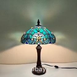 Lamp Tiffany Victorian Style Table Stained Glass Vintage Shade Light Desk Blue