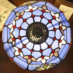 Lamp Tiffany Victorian Style Table Stained Glass Vintage Shade Light Desk Blue