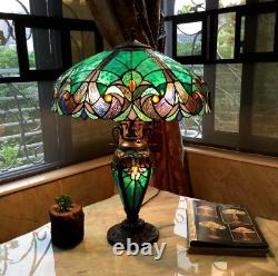 Lamp Tiffany Victorian Style Table Stained Glass Vintage Shade Light Desk Green