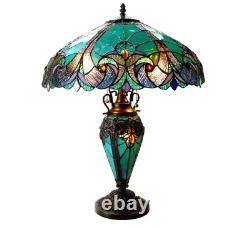 Lamp Tiffany Victorian Style Table Stained Glass Vintage Shade Light Desk Green