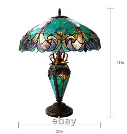 Lamp Tiffany Victorian Style Table Stained Glass Vintage Shade Light Desk Green