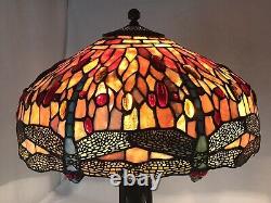 Large 17 Vtg Tiffany Style Dragonfly Stained Glass Lamp Shade Jeweled Red Blue