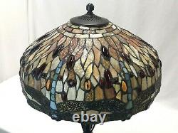 Large 17 Vtg Tiffany Style Dragonfly Stained Glass Lamp Shade Jeweled Red Blue