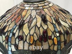 Large 17 Vtg Tiffany Style Dragonfly Stained Glass Lamp Shade Jeweled Red Blue