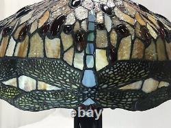 Large 17 Vtg Tiffany Style Dragonfly Stained Glass Lamp Shade Jeweled Red Blue