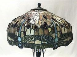 Large 17 Vtg Tiffany Style Dragonfly Stained Glass Lamp Shade Jeweled Red Blue