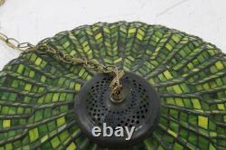 Large 2-foot Gorgeous Tiffany-style Leaded Hanging Lamp Green Slag