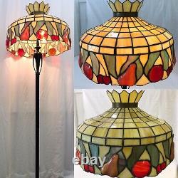 Large 20 Antique Vtg Arts & Crafts Leaded Slag Stained Glass Lamp Shade, Fruit