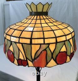 Large 20 Antique Vtg Arts & Crafts Leaded Slag Stained Glass Lamp Shade, Fruit