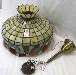 Large 20 Antique Vtg Arts & Crafts Leaded Slag Stained Glass Lamp Shade, Fruit