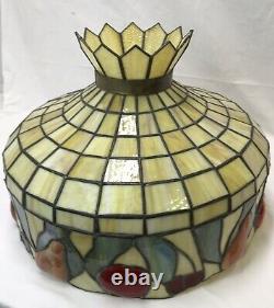 Large 20 Antique Vtg Arts & Crafts Leaded Slag Stained Glass Lamp Shade, Fruit