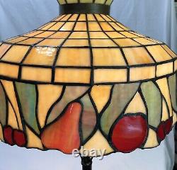 Large 20 Antique Vtg Arts & Crafts Leaded Slag Stained Glass Lamp Shade, Fruit