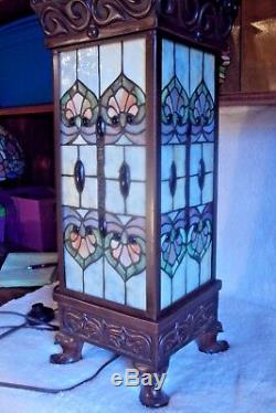 Large 24 Tiffany Style Stained Glass Floor Table Lamp Piller Tower Plant Stand