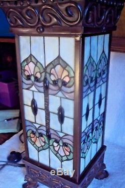 Large 24 Tiffany Style Stained Glass Floor Table Lamp Piller Tower Plant Stand