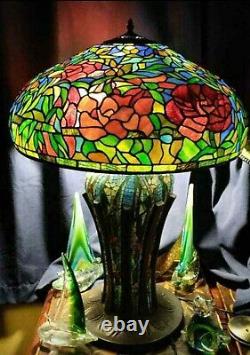 Large 34 x 24 Zinnia & Flowers stained glass Tiffany Lamp, quality reproduction