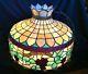 Large Antique Victorian Tiffany Style Stained Leaded Glass Hanging Lamp