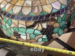 Large Antique Victorian Tiffany Style Stained Leaded Glass Hanging Lamp