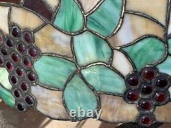 Large Antique Victorian Tiffany Style Stained Leaded Glass Hanging Lamp