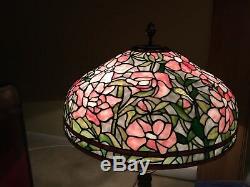 Large Antique or vintage leaded stained glass lamp Peony pattern