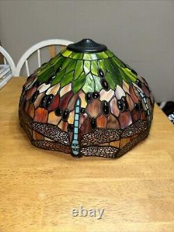 Large Dragonfly STAINED GLASS LAMP SHADE Vintage Tiffany Style