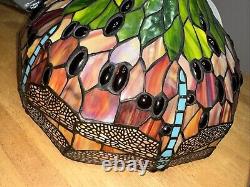 Large Dragonfly STAINED GLASS LAMP SHADE Vintage Tiffany Style