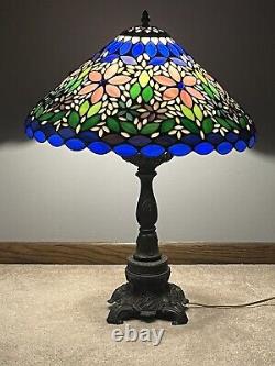Large Tiffany Style Forget Me Not Light Table Lamp Hand Made 26x20